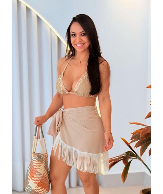SAÍDA DE PRAIA PAREÔ COM FRANJA NA SEDINHA NUDE CM02