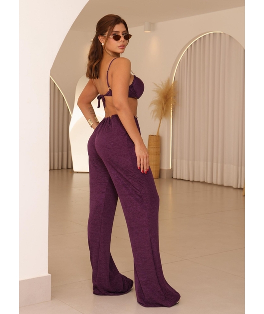 SAÍDA DE PRAIA CALÇA COS CORRENTE ROXA COLEÇÃO SOLARE