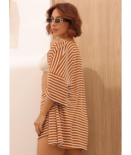 SAÍDA DE PRAIA KIMONO COM SHORT CARAMELO 1410