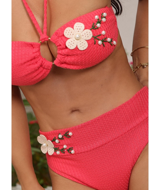 BIQUÍNI TOP ARGOLA CALCINHA TALA CORAL COLEÇÃO ESSENCIA BORDADAS