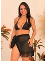 SAÍDA DE PRAIA PAREÔ CROCHÊ COM FRANJA PRETA TDV845 - 1