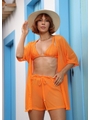 SAÍDA DE PRAIA KIMONO COM SHORT LARANJADO NO TULE COLEÇÃO IBIZA - 1
