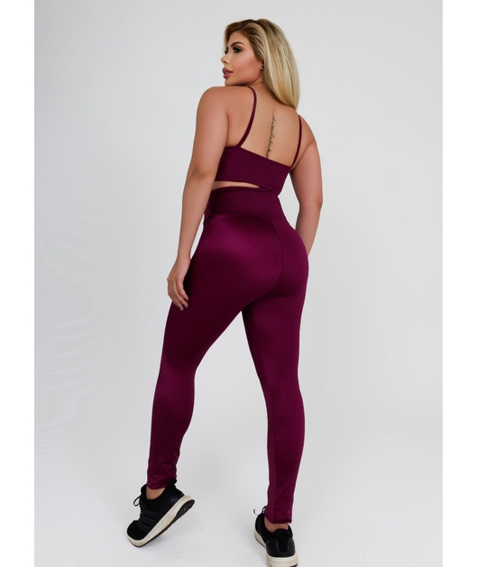 CONJUNTO FIT TRILOBAL TOP ALCA CALÇA COS ALTO PLISSADO MALBEC