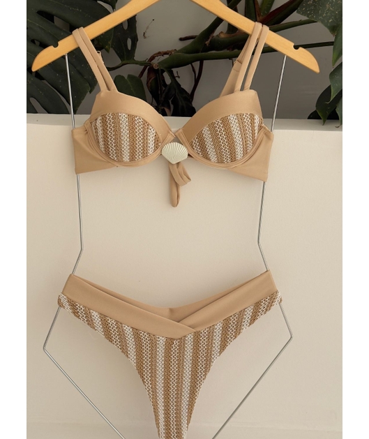 BIQUÍNI MEIA TAÇA CROCHÊ CALCINHA ASA DELTA NUDE COLEÇÃO MARINE M50