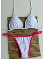 BIQUÍNI CORTININHA CALCINHA COM REGULADOR BRANCO COM DETALHE ROSA NEON COLEÇÃO ESQUENTA FOLIA - 1