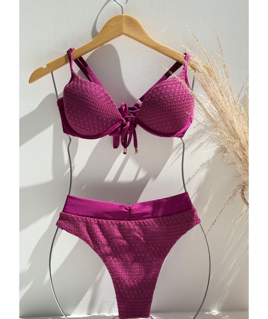 BIQUÍNI MEIA TAÇA DE AMARRAR CALCINHA TRADICIONAL ROXO FÚCSIA COLEÇÃO PURO AMOR DROP 1 VAN17