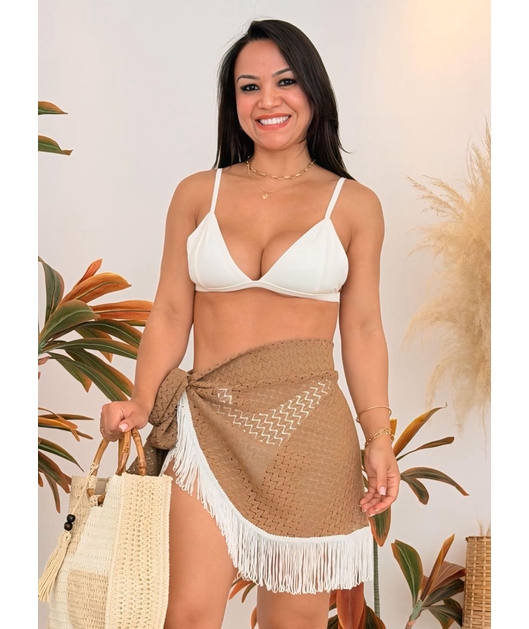 SAÍDA DE PRAIA PAREÔ CROCHÊ COM FRANJA CARAMELO TDV845