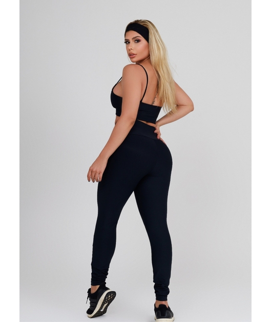 CONJUNTO FIT HYPER TOP ALÇA CALÇA COS ALTO PRETO